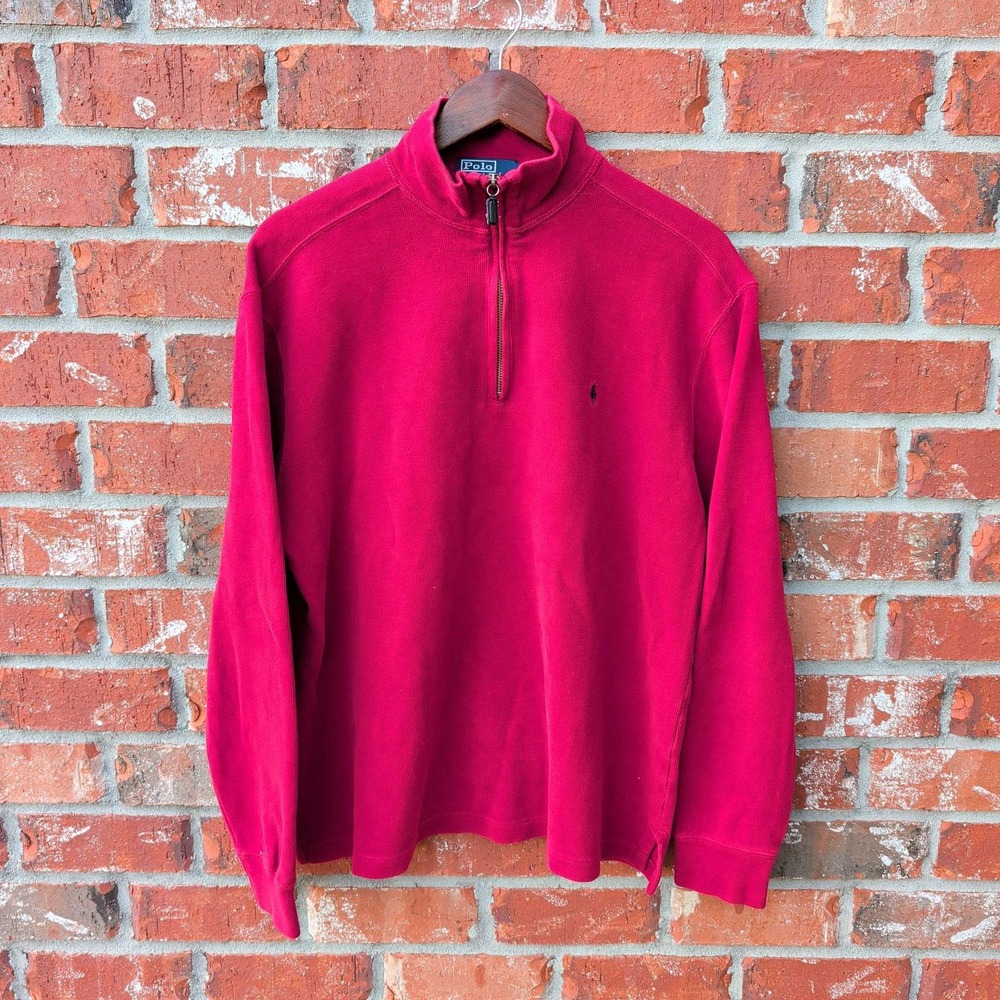 Polo Ralph Lauren Quarter‎ Zip Pullover Mens Large Red Cotton Mock Neck Sweater